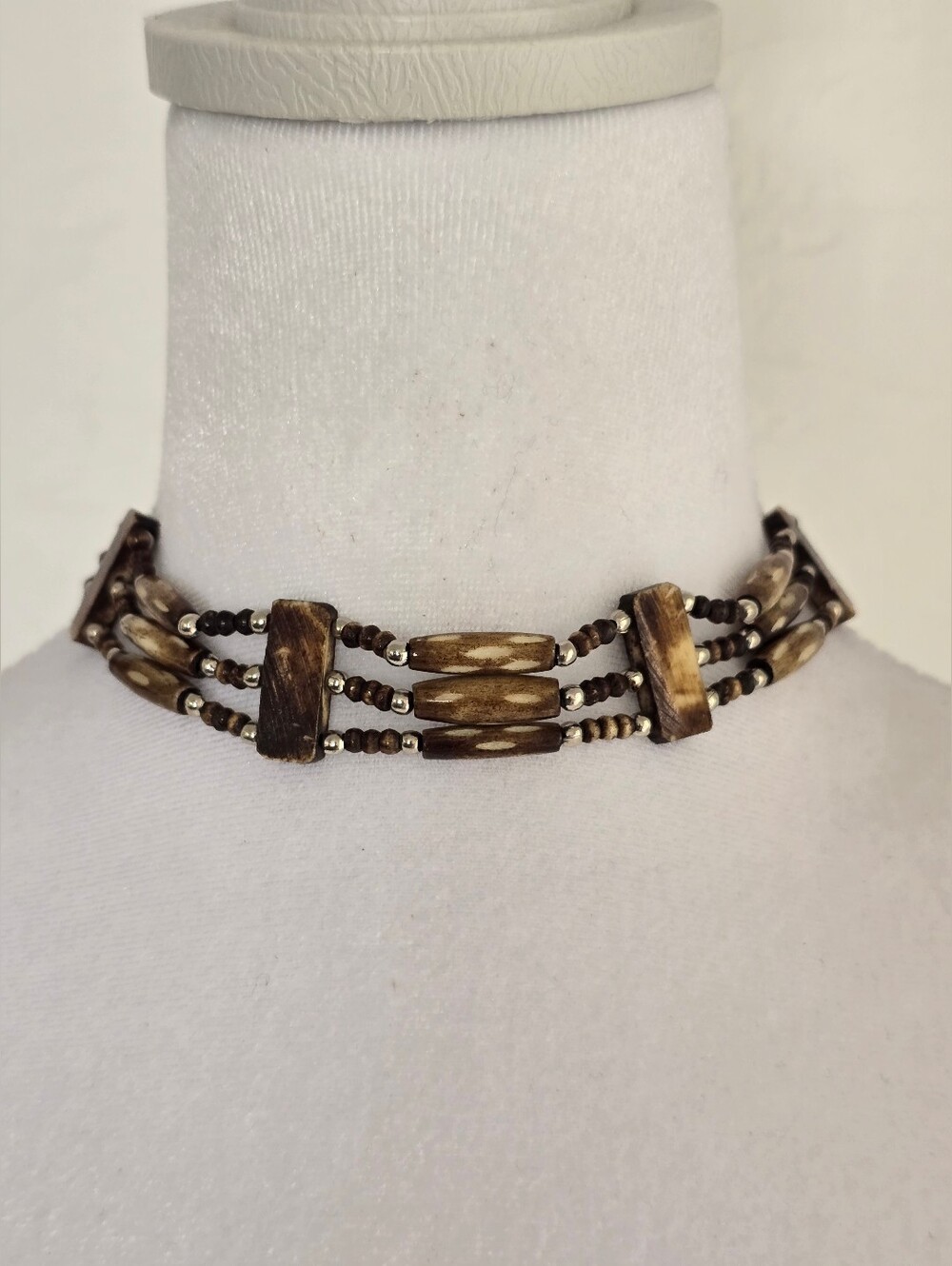Handcrafted Brown Multi-Strand Beaded Choker Necklace
